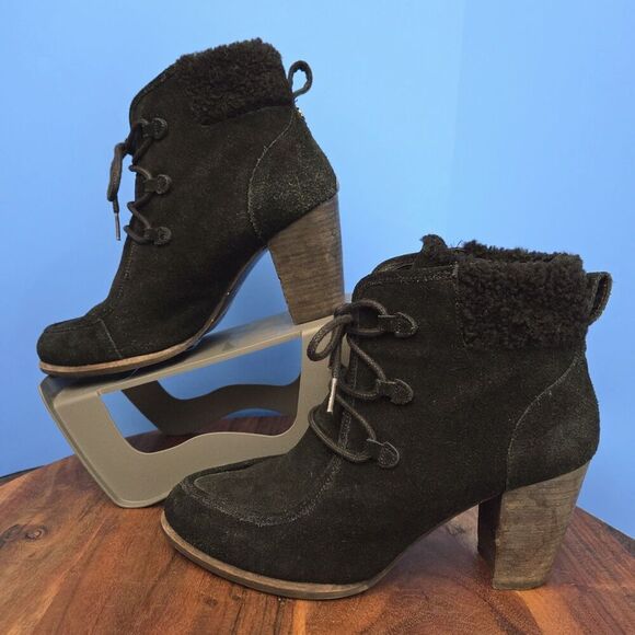 UGG Boots Analise Ankle Boot Women's 9.5 Suede Upper Sheepskin Block Heel Black - Picture 4 of 13